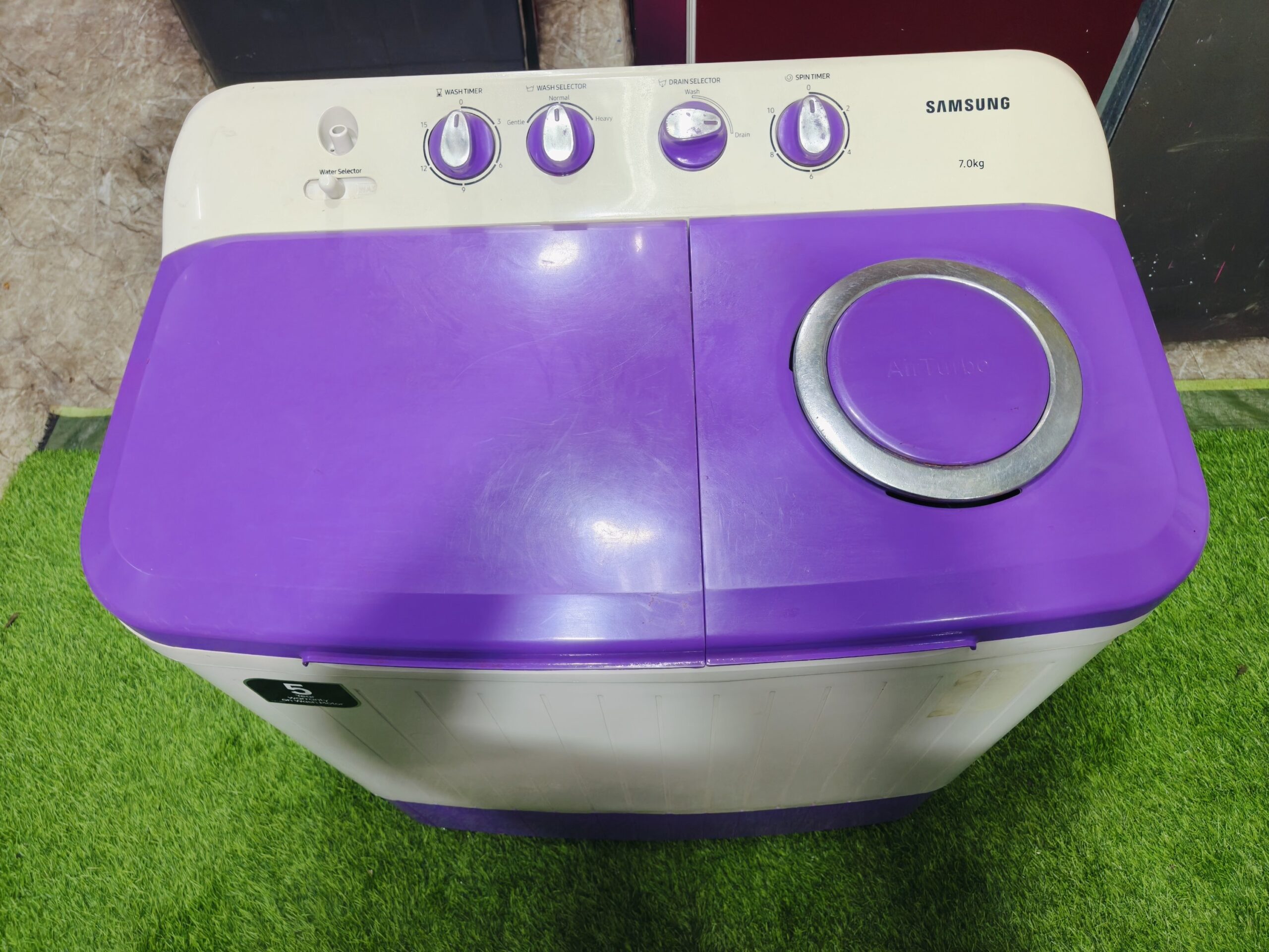 Samsung 5 star energy rating white & purple in colour 7 kg gently used semi-automatic washing machine - Image 2