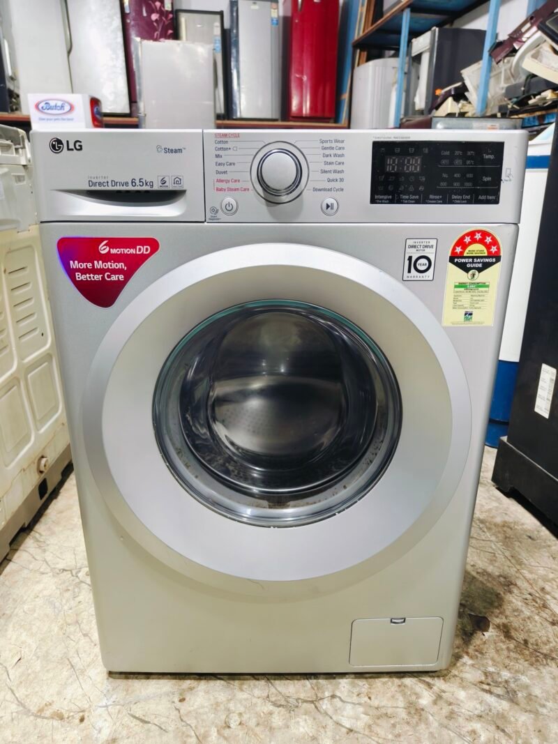 LG steam digital inverter direct drive 5 star energy rating silver in colour like new condition fully automatic front load washing machine