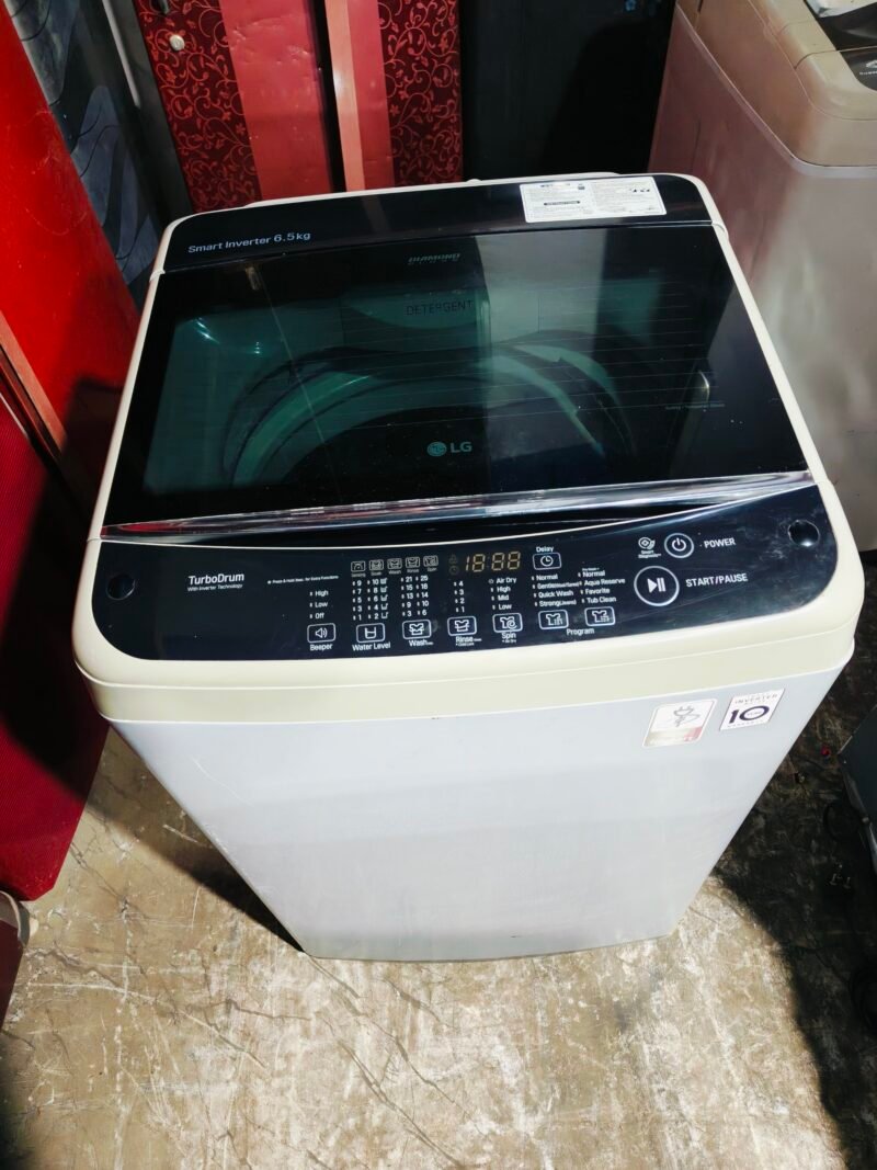 LG smart inverter turbo drum with inverter technology 6.5 kg double colour gently used fully automatic top load washing machine