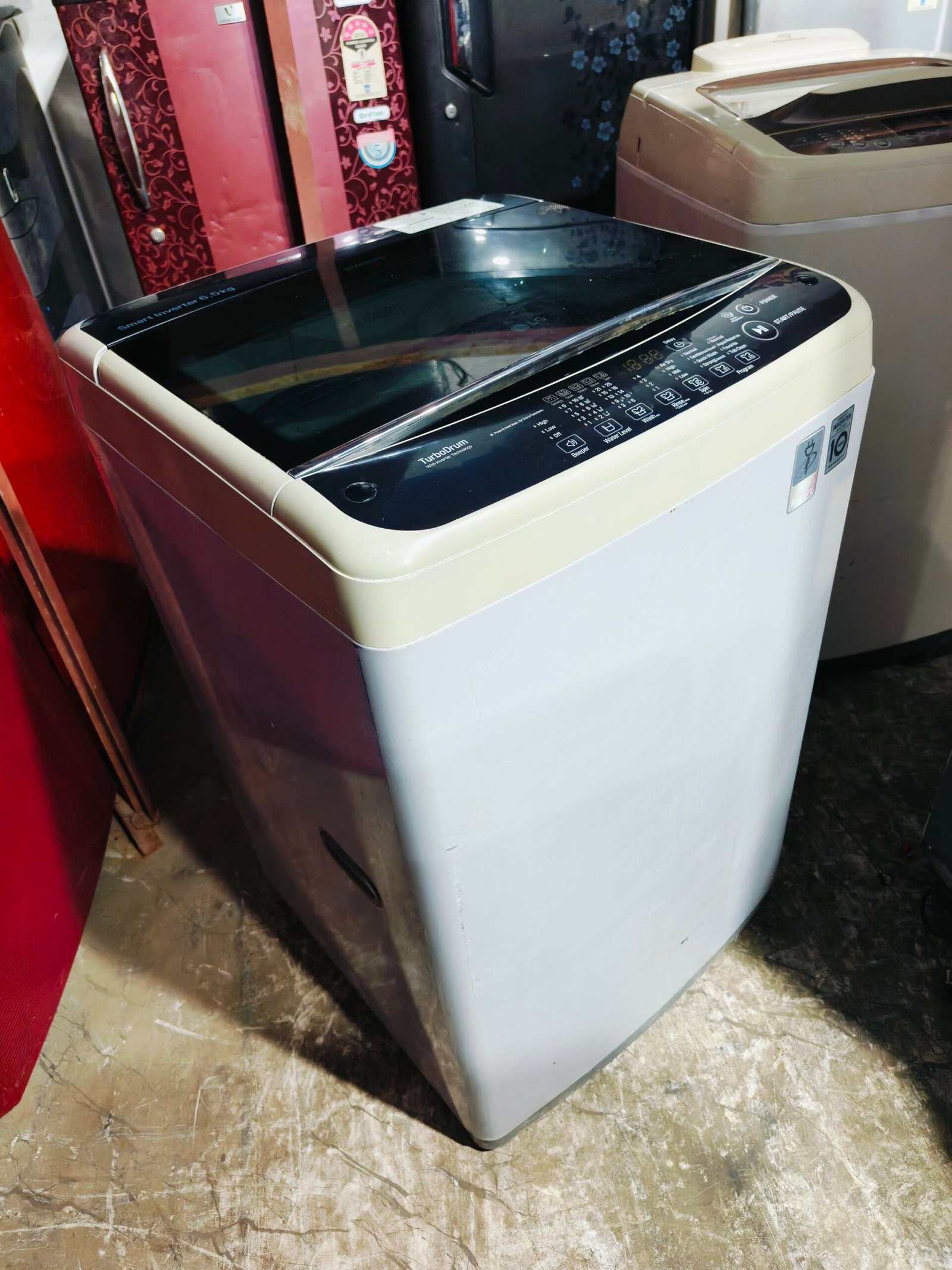 LG smart inverter turbo drum with inverter technology 6.5 kg double colour gently used fully automatic top load washing machine - Image 4